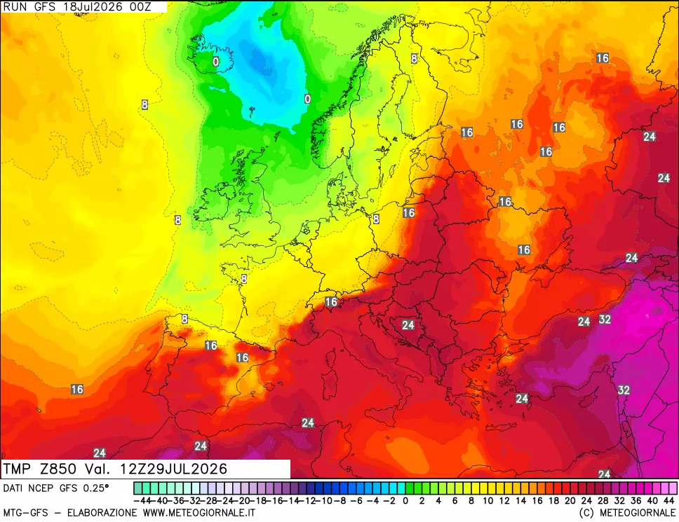 mappa 850 hPa Temp