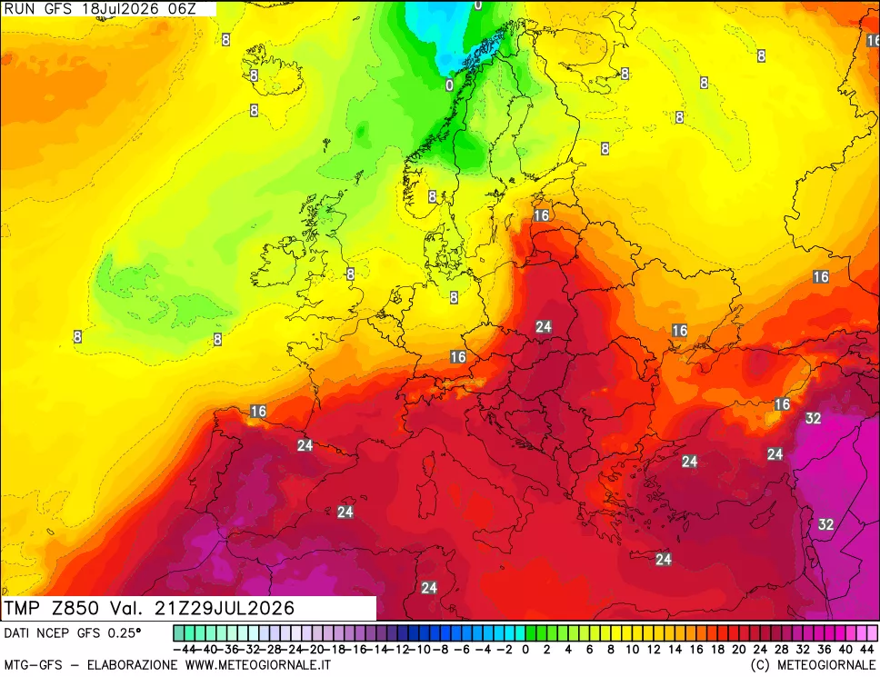 mappa 850 hPa Temp