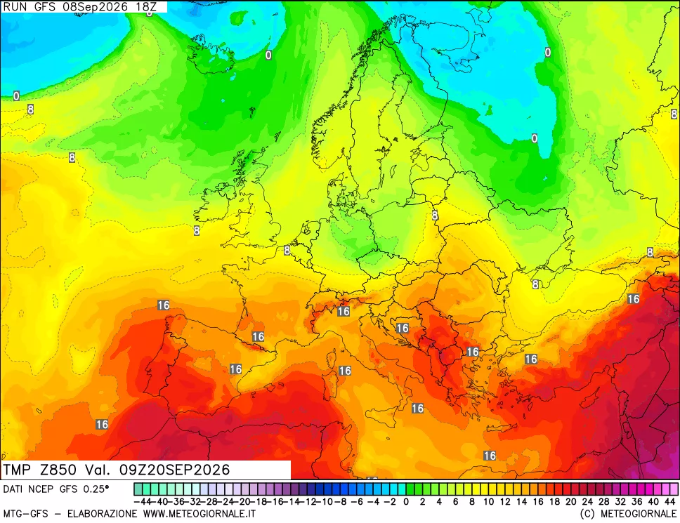 mappa 850 hPa Temp