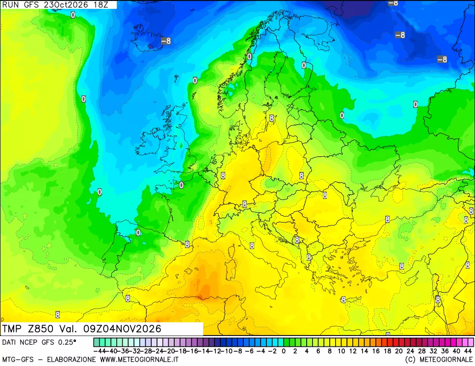 mappa 850 hPa Temp