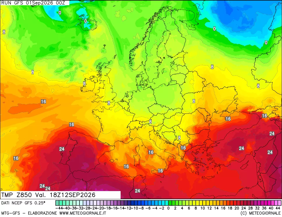 mappa 850 hPa Temp