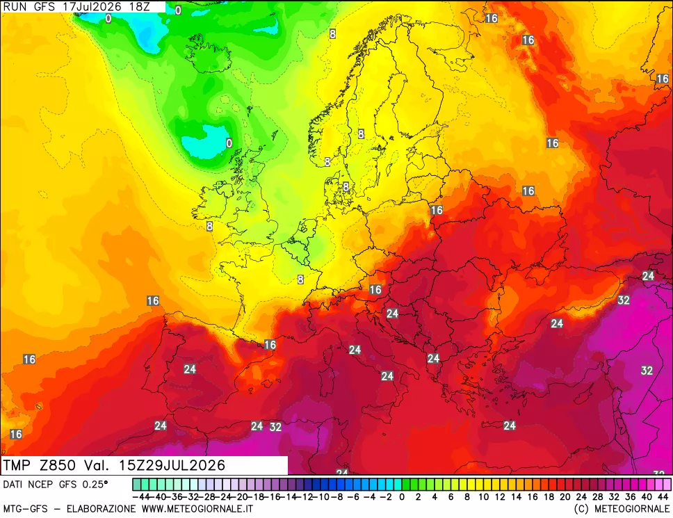 mappa 850 hPa Temp