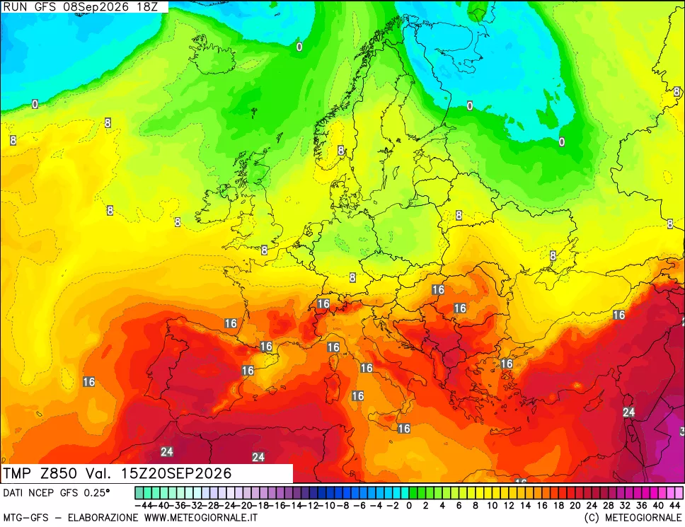 mappa 850 hPa Temp