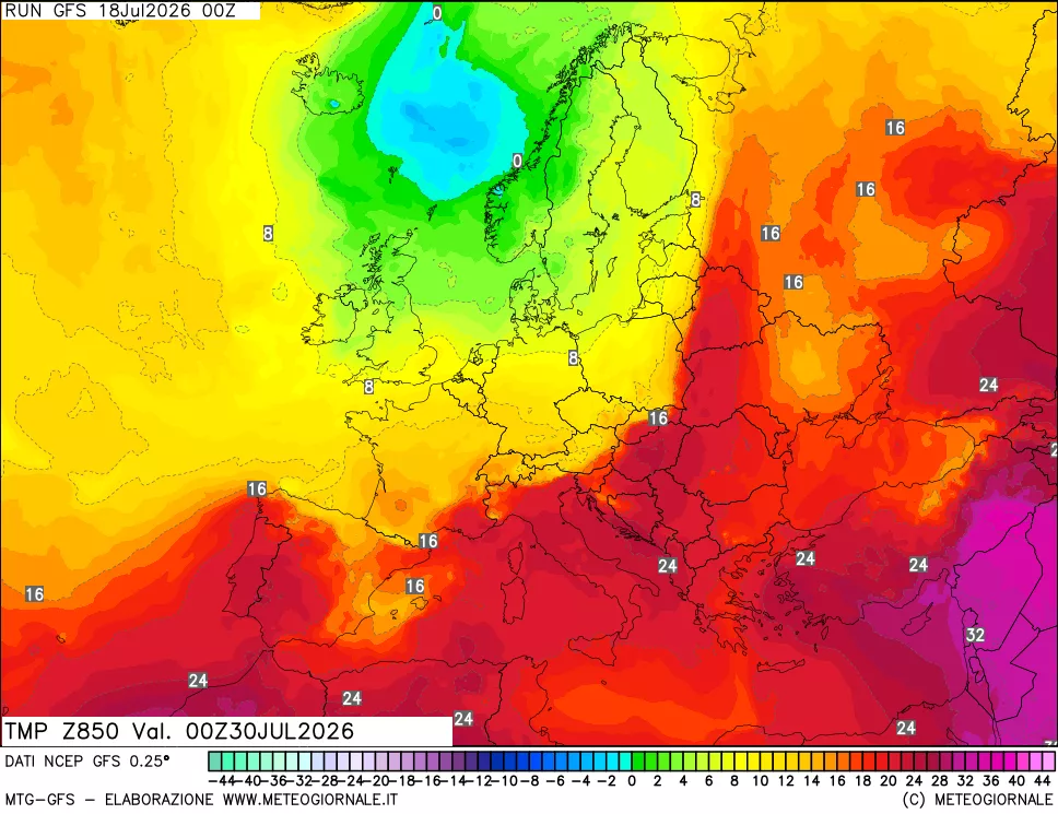 mappa 850 hPa Temp
