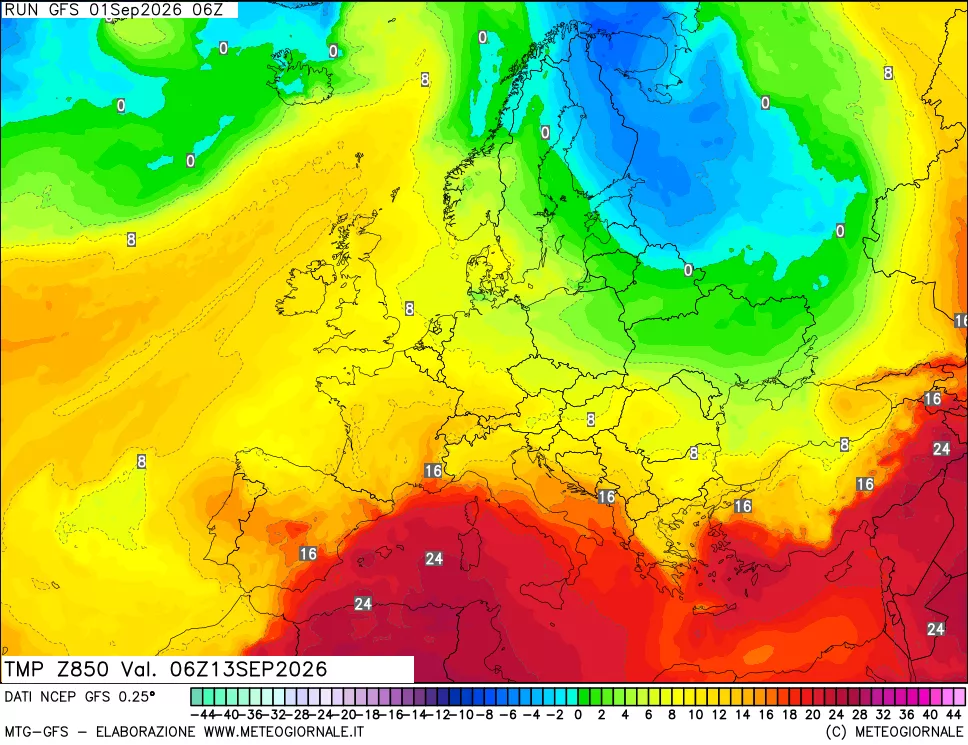 mappa 850 hPa Temp