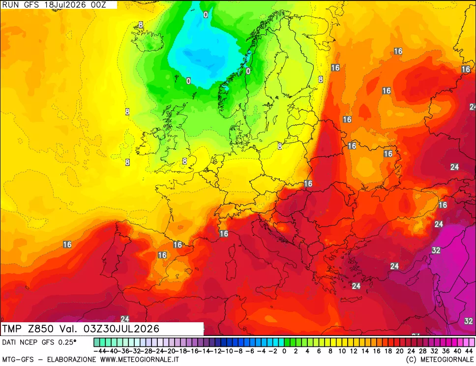 mappa 850 hPa Temp