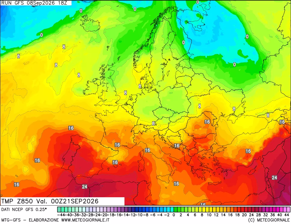 mappa 850 hPa Temp