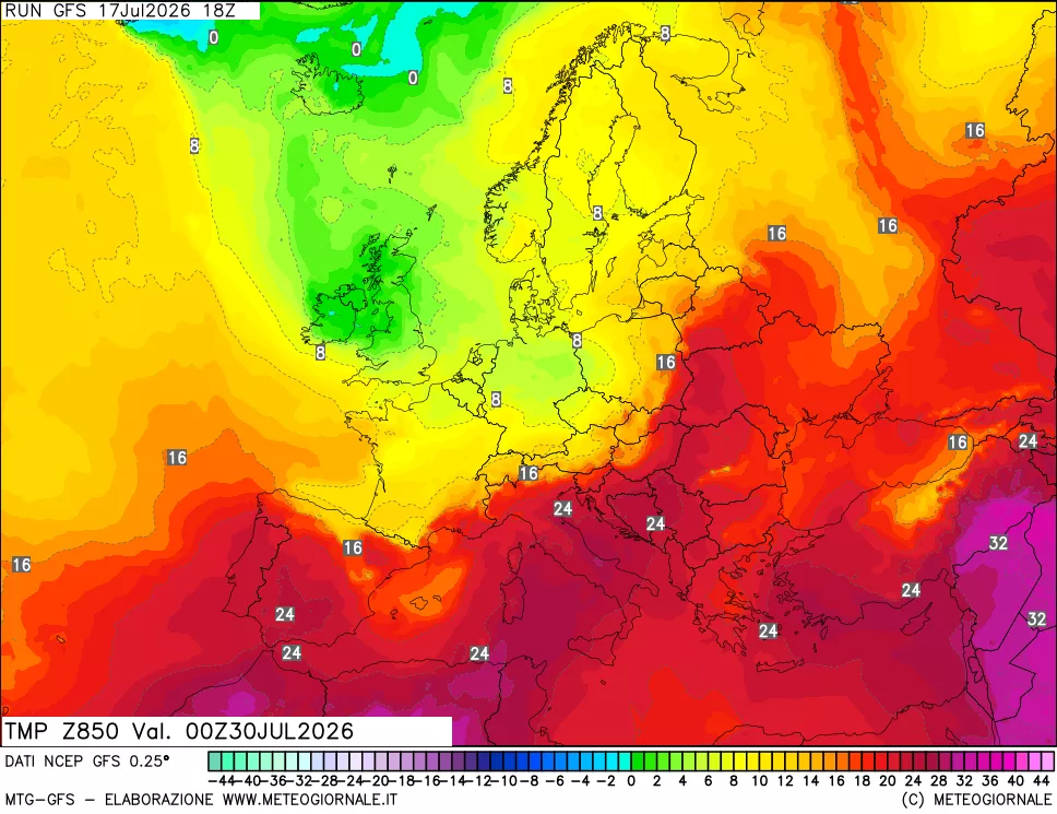 mappa 850 hPa Temp