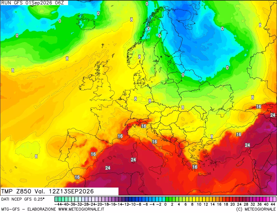 mappa 850 hPa Temp