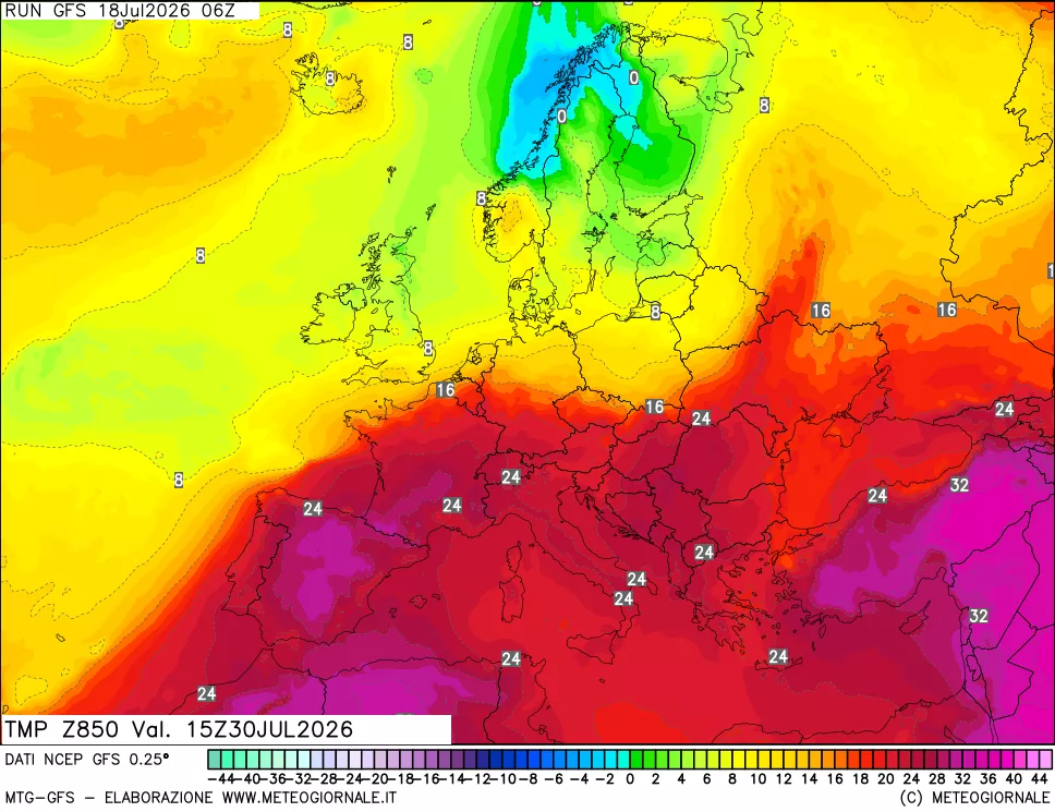 mappa 850 hPa Temp