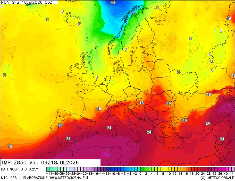 mappa 850 hPa Temp