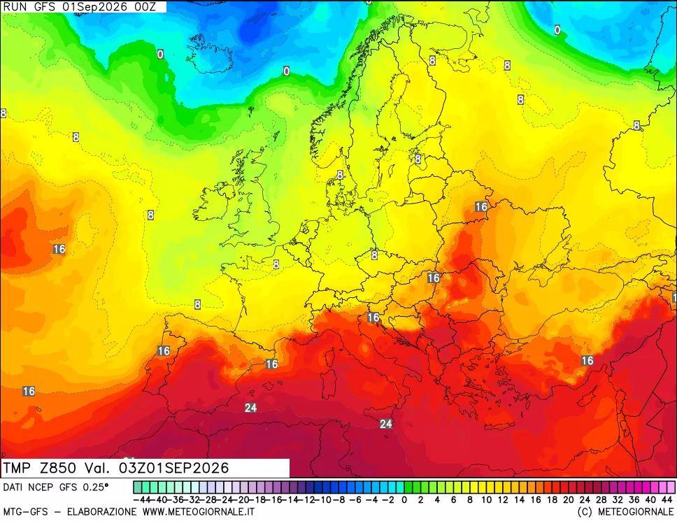mappa 850 hPa Temp
