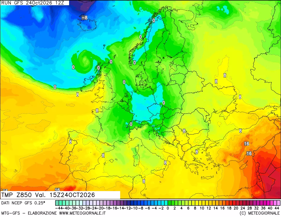 mappa 850 hPa Temp