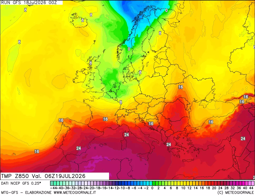 mappa 850 hPa Temp