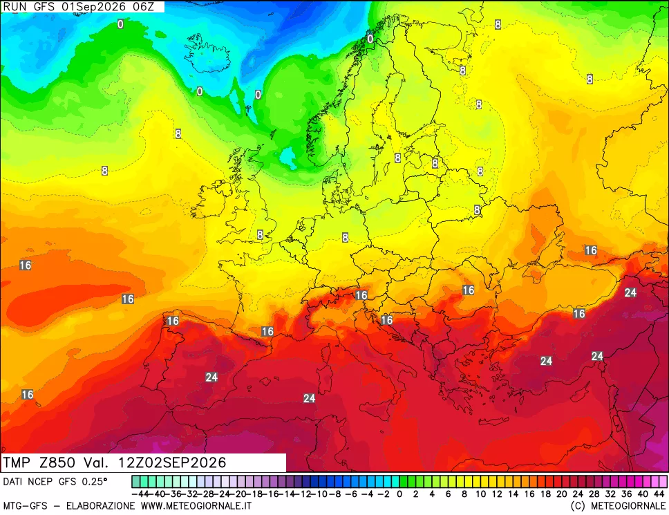 mappa 850 hPa Temp