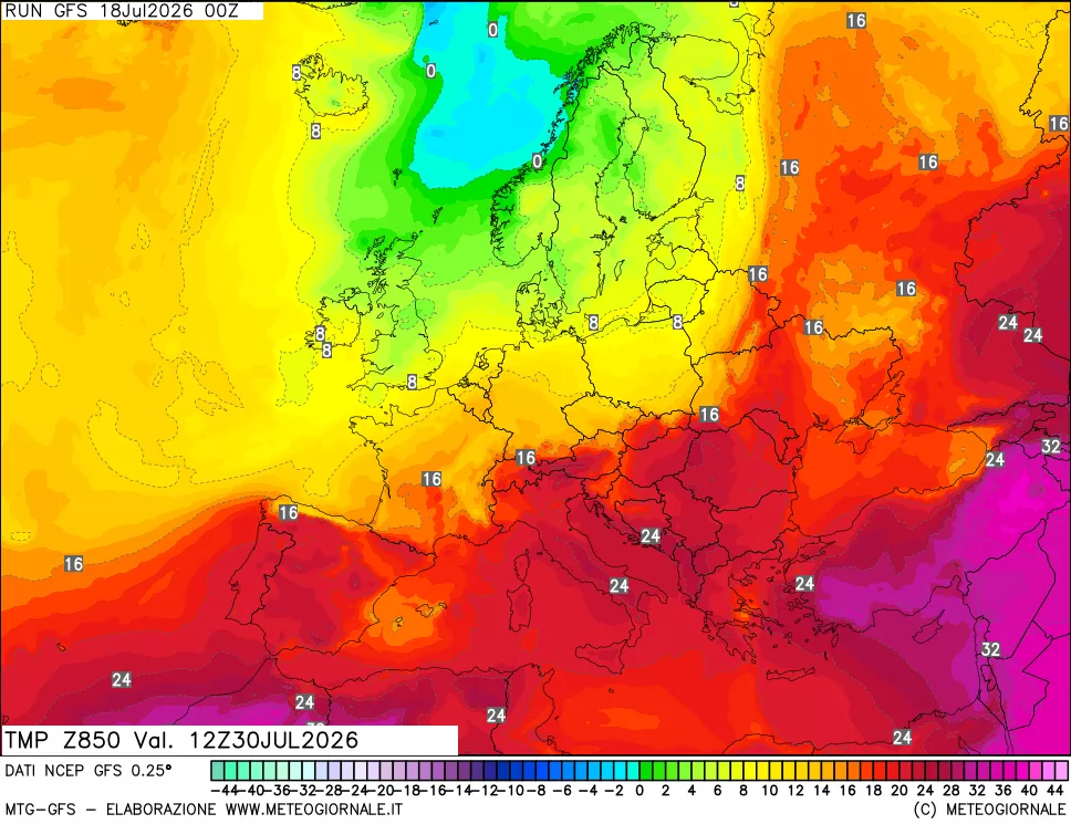 mappa 850 hPa Temp