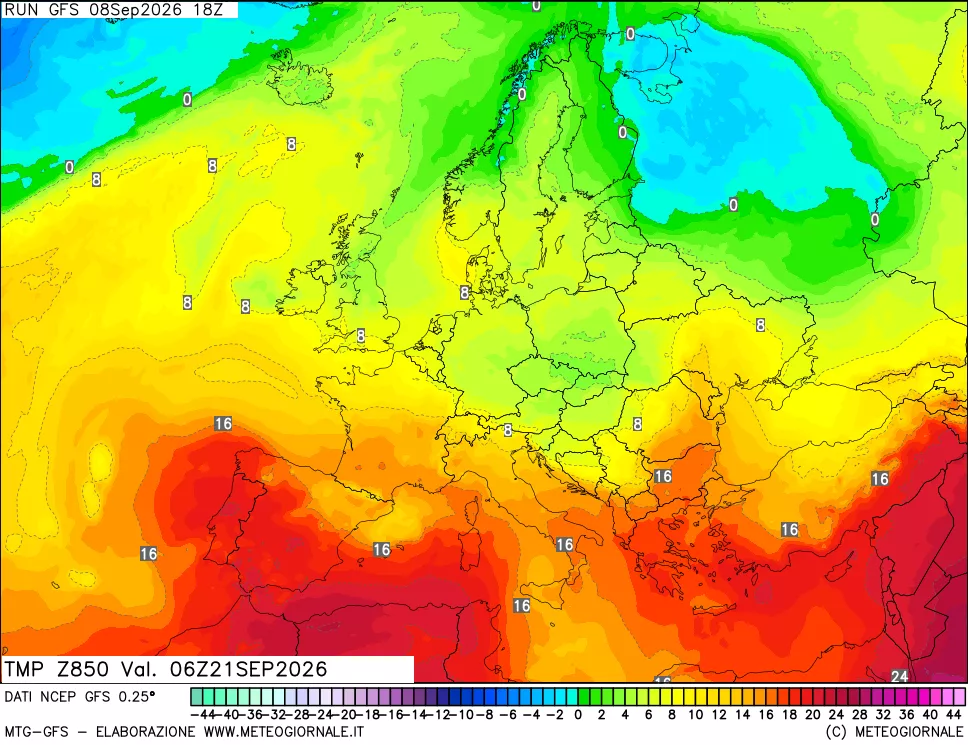 mappa 850 hPa Temp
