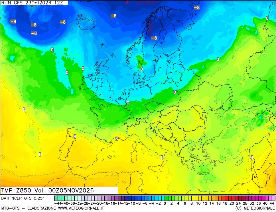 mappa 850 hPa Temp