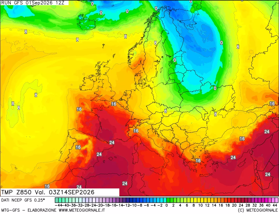 mappa 850 hPa Temp