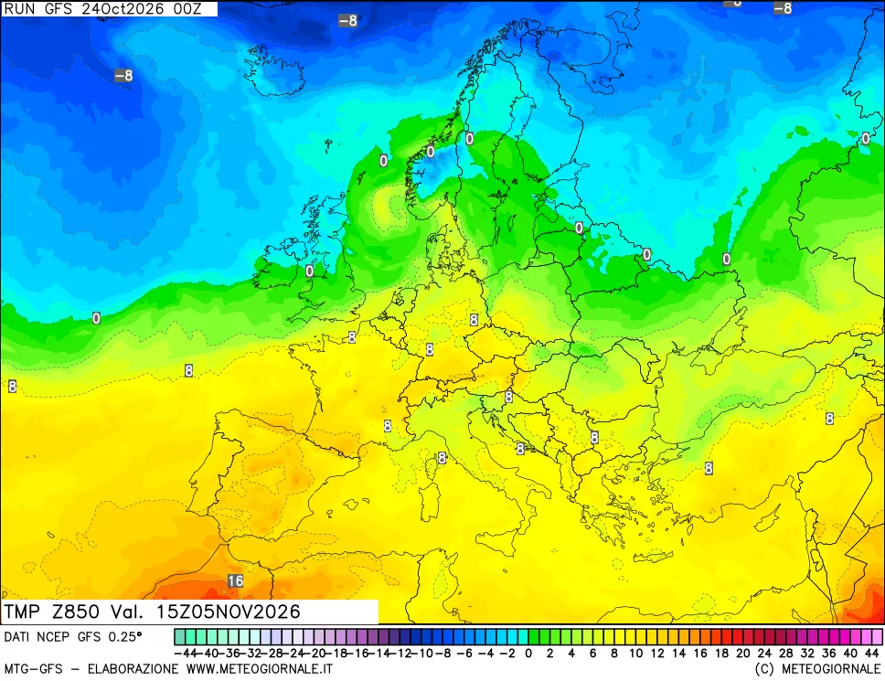mappa 850 hPa Temp