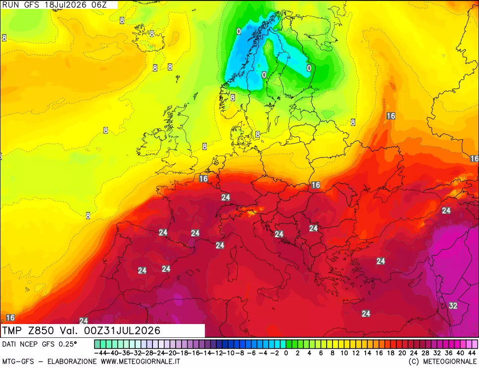 mappa 850 hPa Temp
