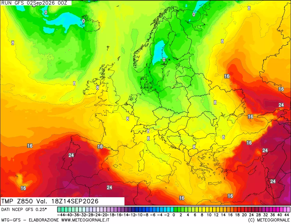 mappa 850 hPa Temp