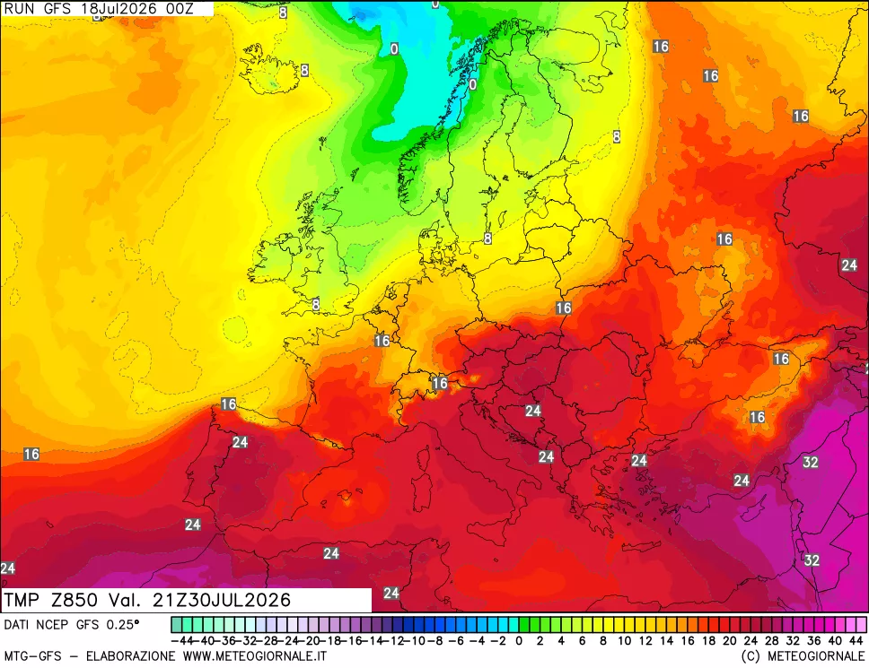 mappa 850 hPa Temp