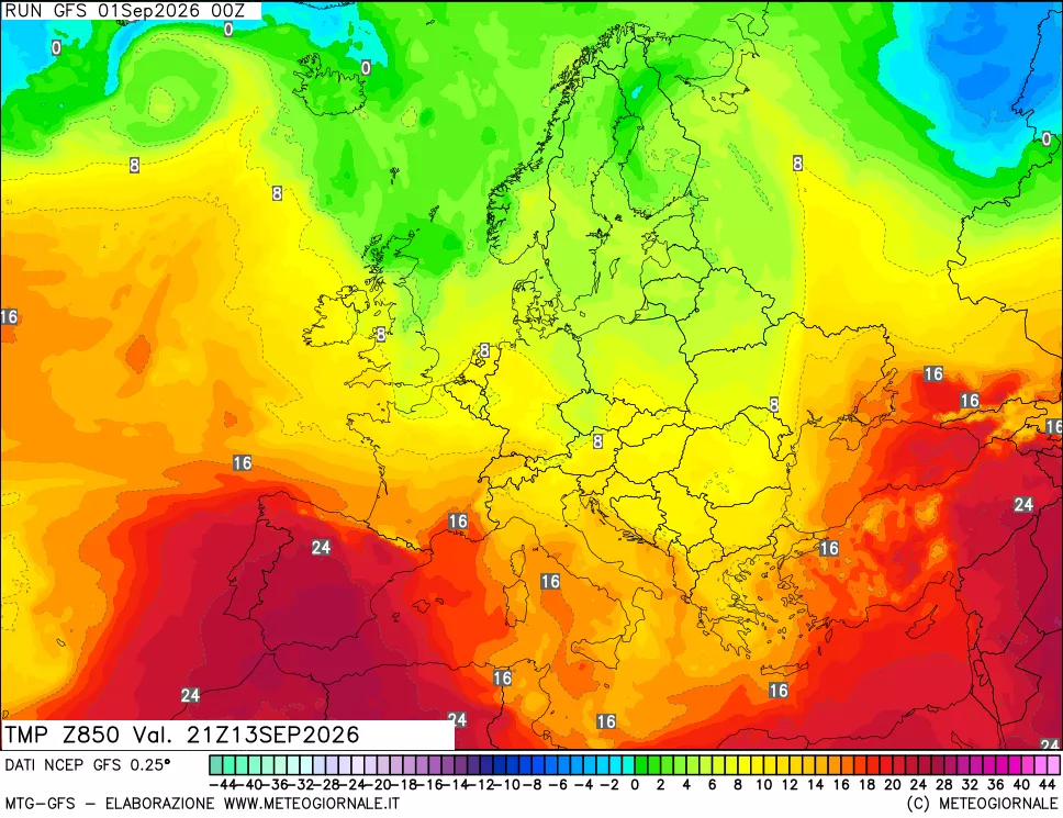 mappa 850 hPa Temp