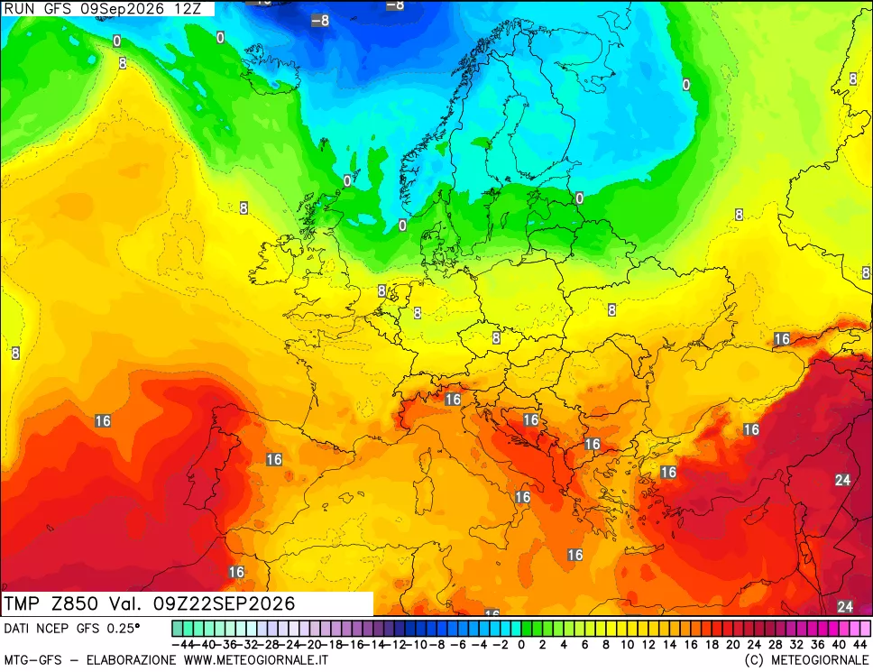 mappa 850 hPa Temp