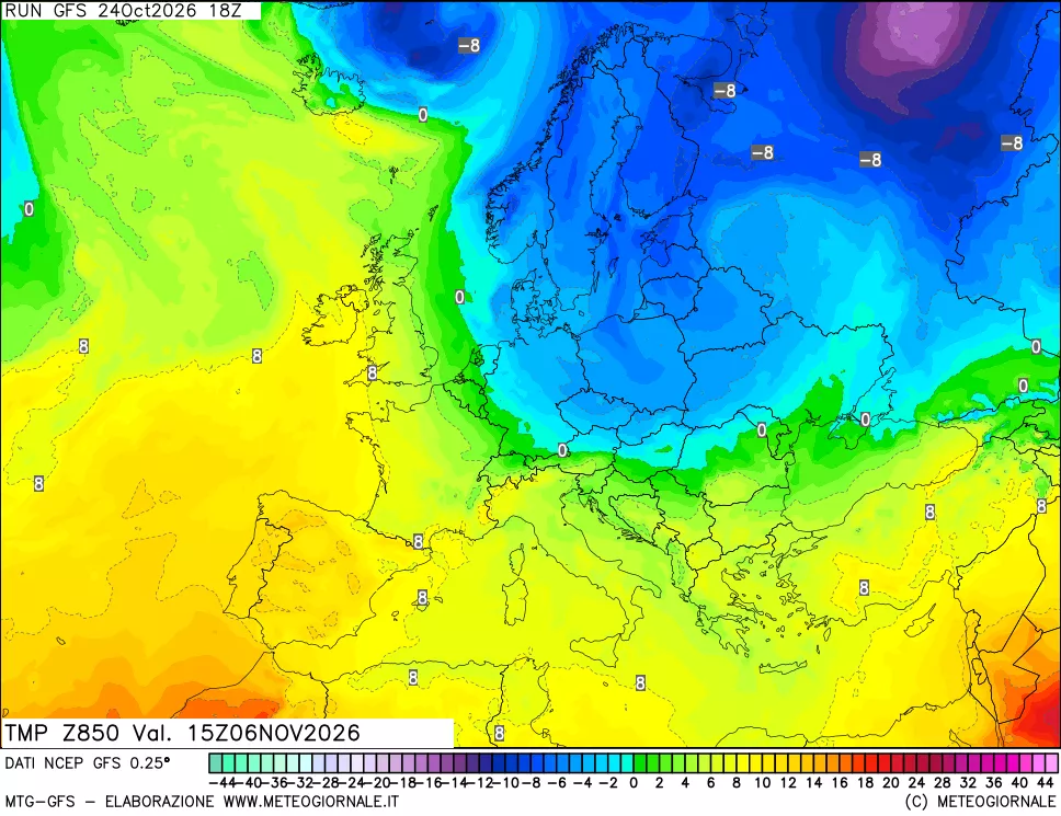 mappa 850 hPa Temp