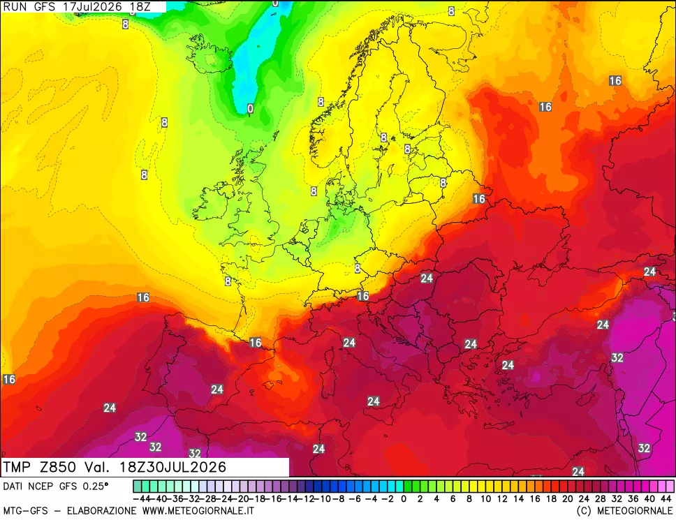 mappa 850 hPa Temp