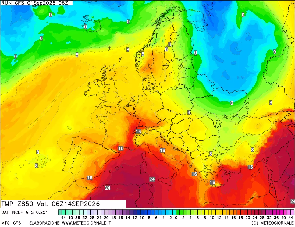 mappa 850 hPa Temp