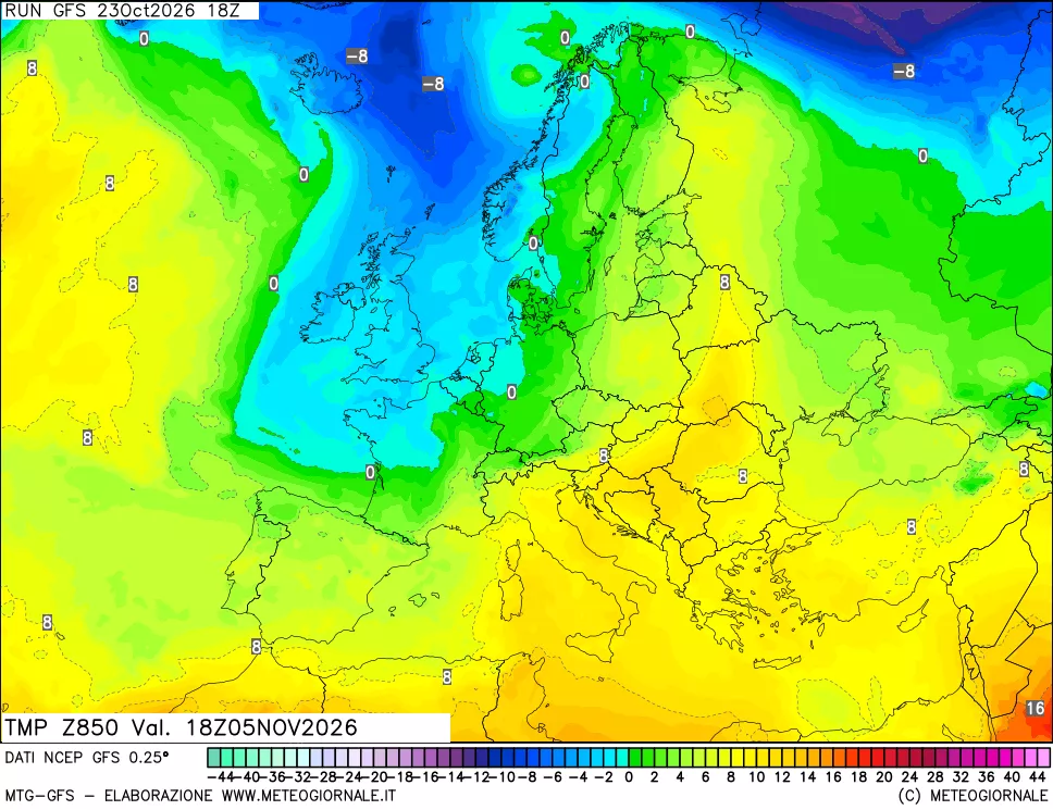mappa 850 hPa Temp