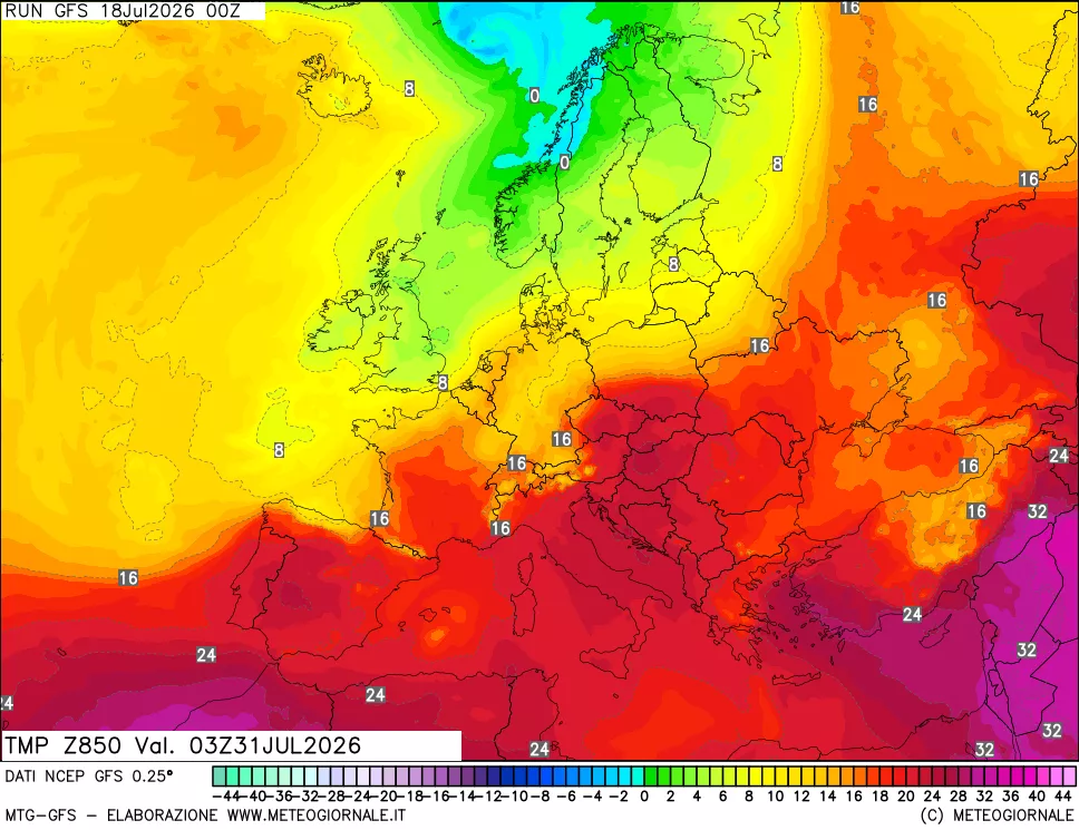 mappa 850 hPa Temp