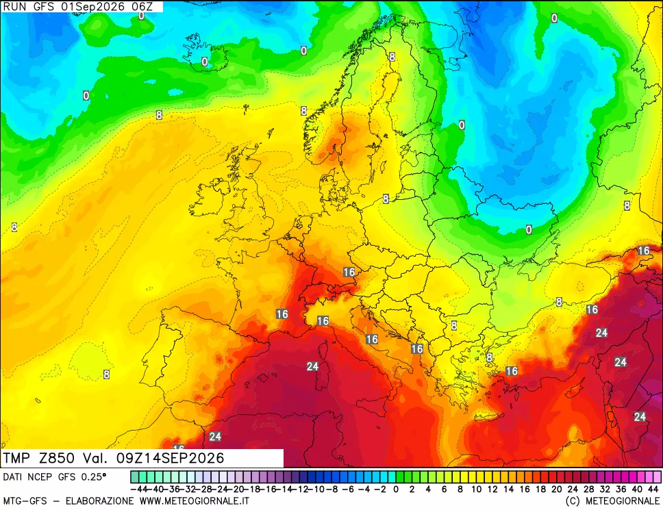 mappa 850 hPa Temp