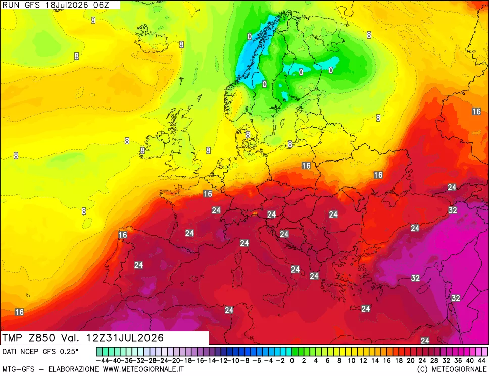 mappa 850 hPa Temp