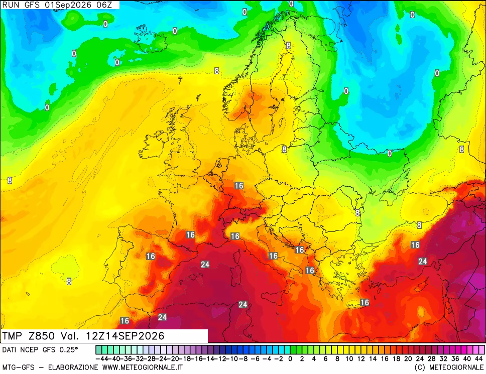 mappa 850 hPa Temp