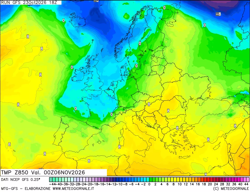 mappa 850 hPa Temp