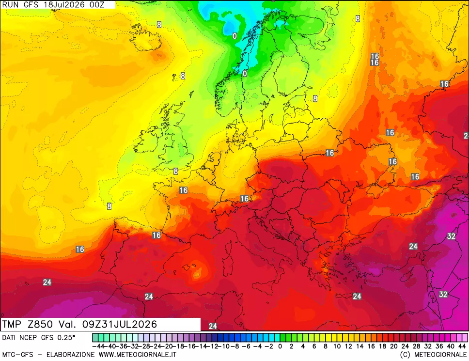 mappa 850 hPa Temp