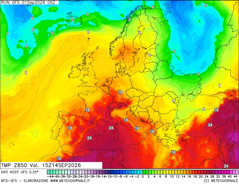mappa 850 hPa Temp
