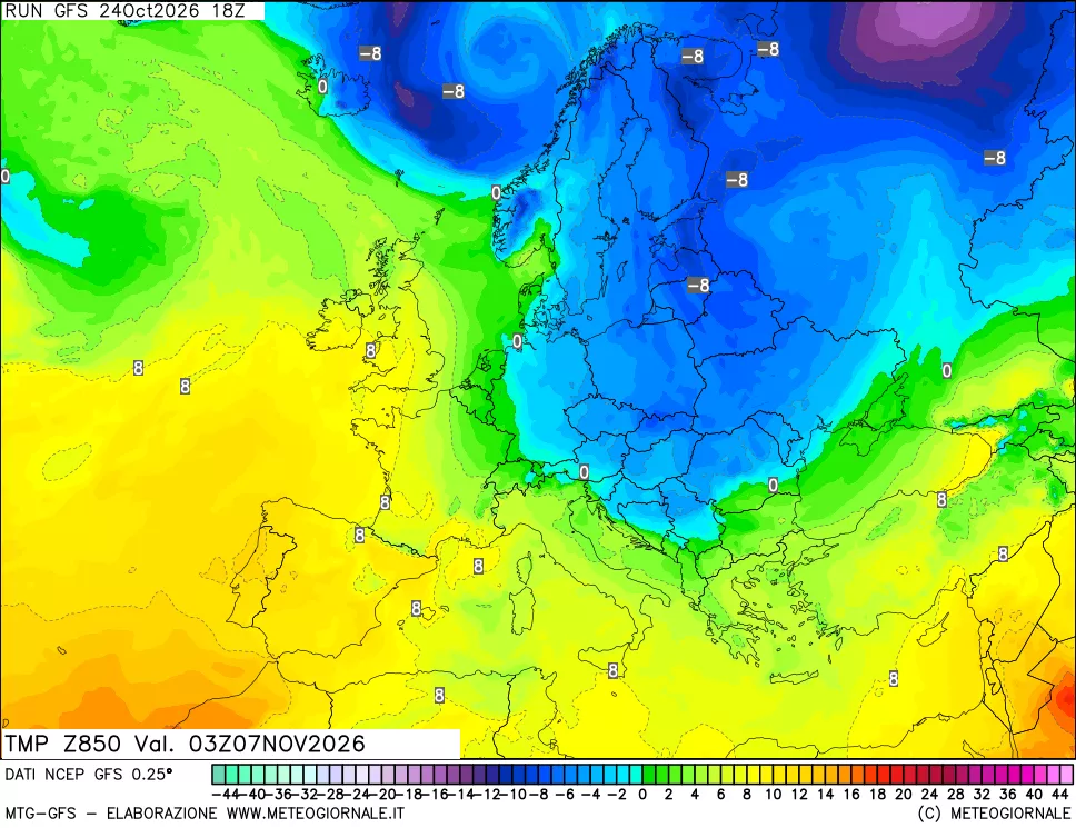 mappa 850 hPa Temp