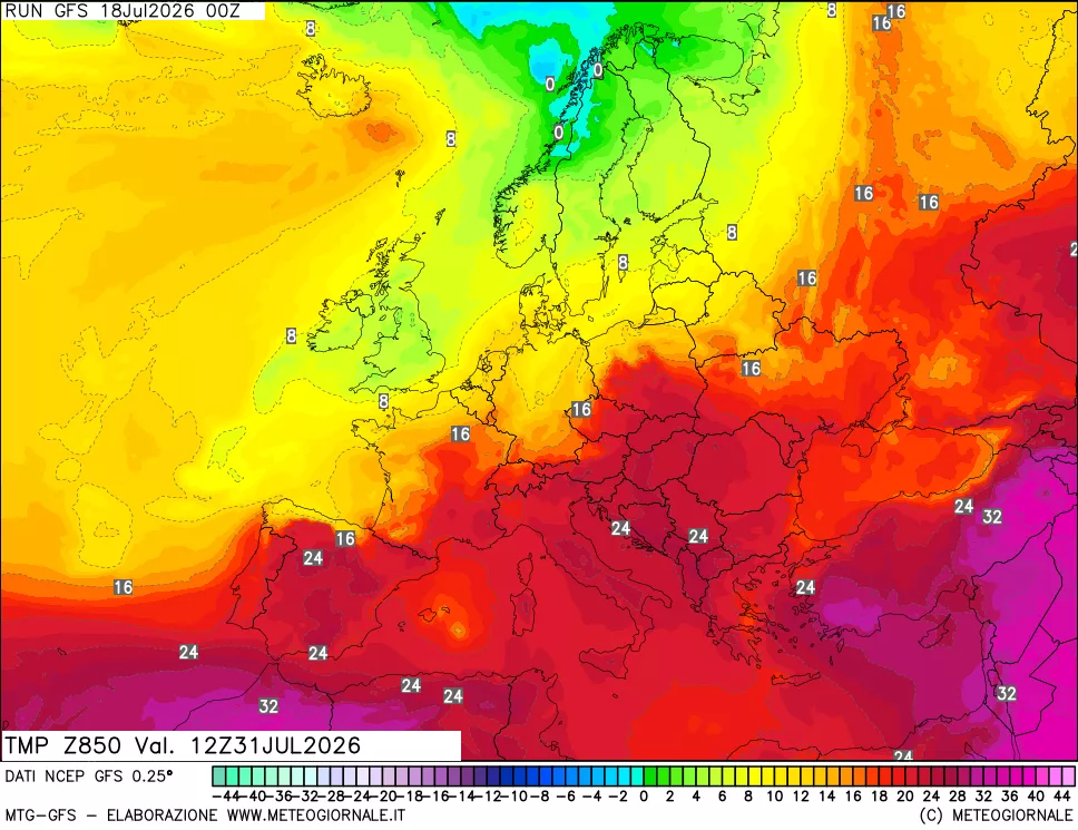 mappa 850 hPa Temp