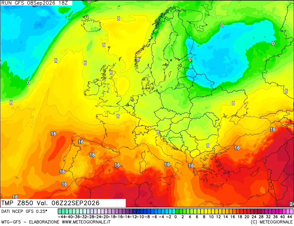 mappa 850 hPa Temp