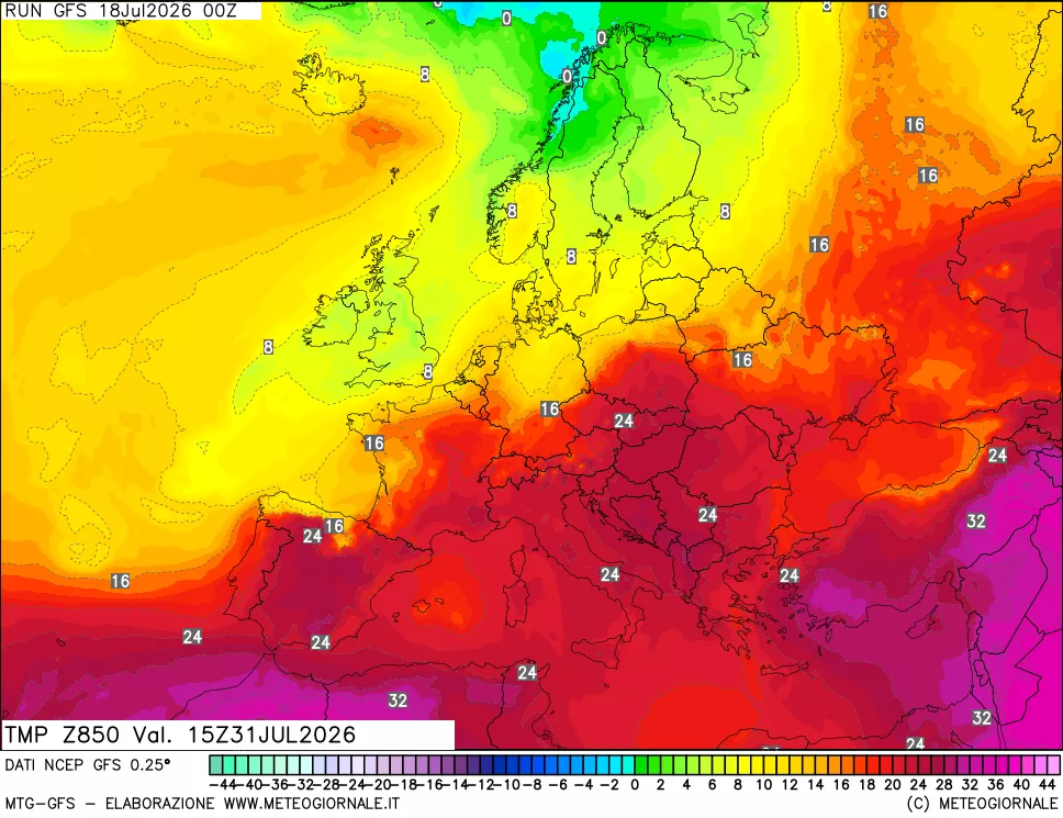 mappa 850 hPa Temp