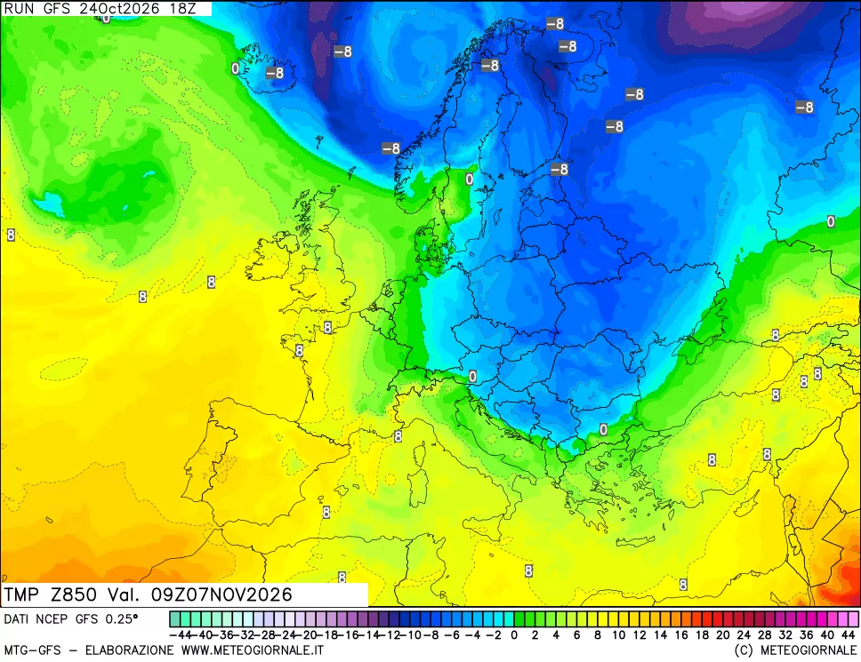 mappa 850 hPa Temp