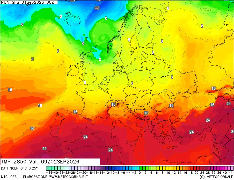 mappa 850 hPa Temp