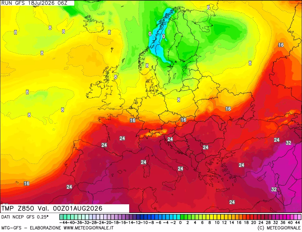 mappa 850 hPa Temp
