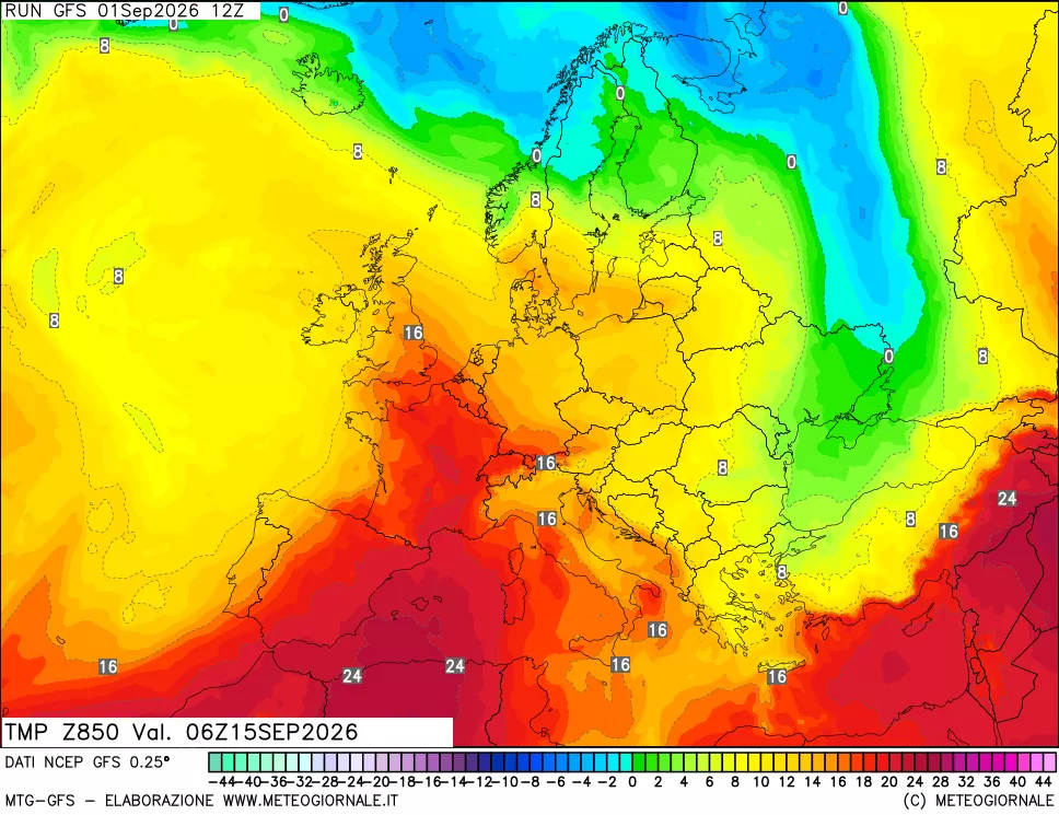 mappa 850 hPa Temp