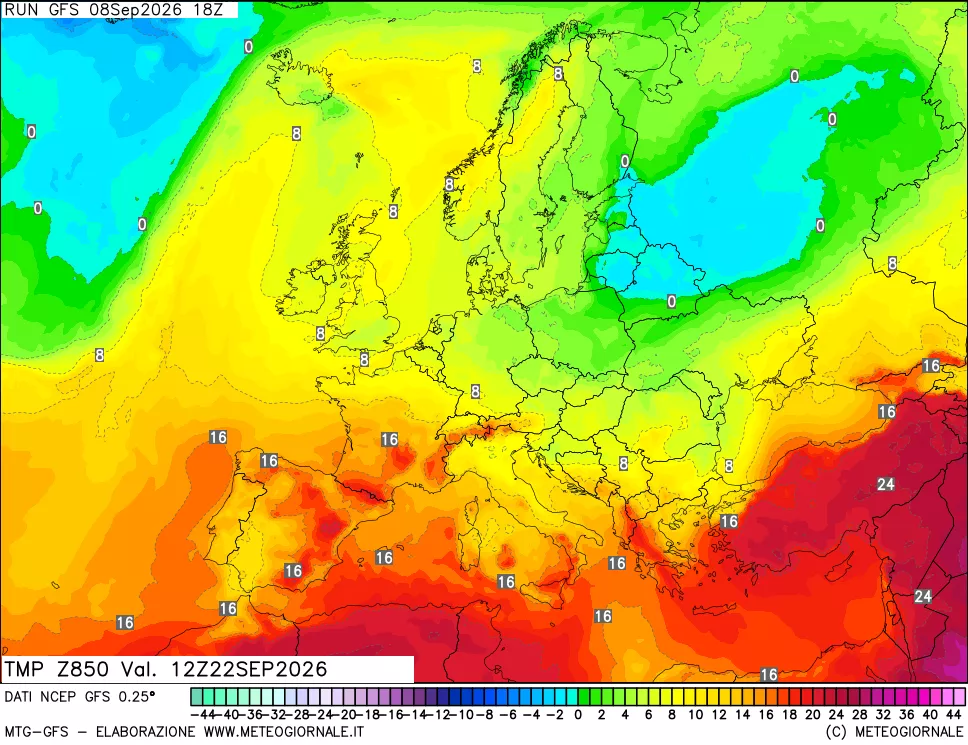 mappa 850 hPa Temp