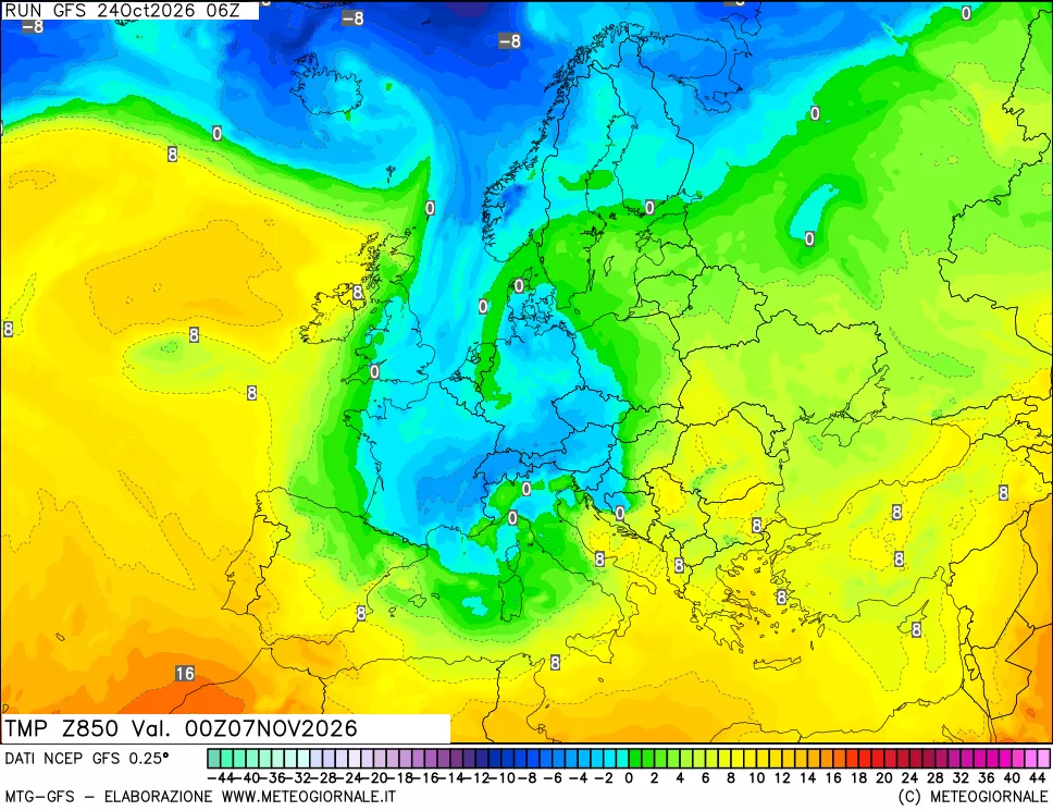 mappa 850 hPa Temp